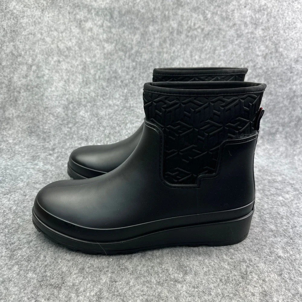 Tommy Hilfiger Benio Black Faux Fur Lined Rain Boots Womens 10M TWBENIO